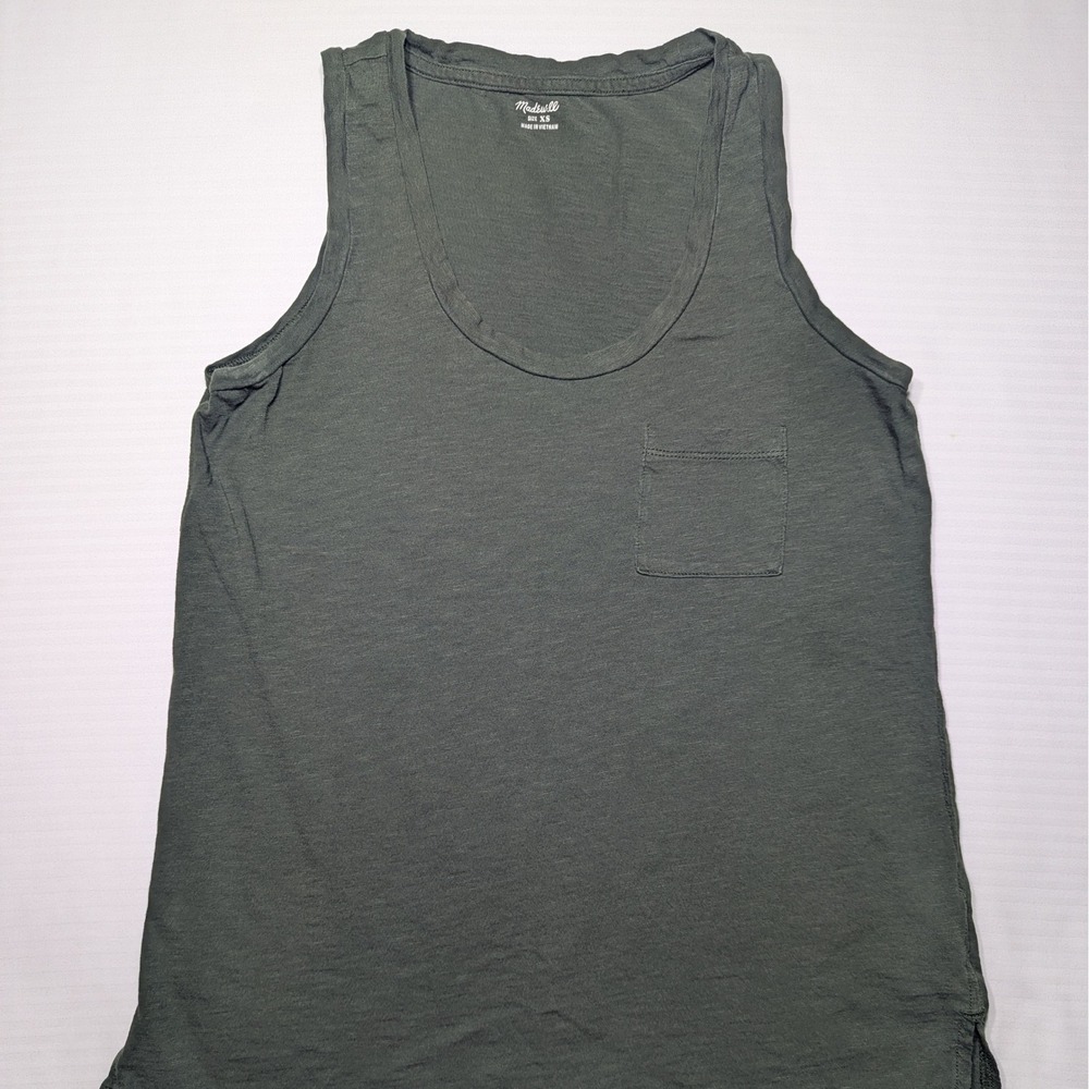 Madewell Women XS Green Whisper Cotton Scoop Neck Pocket Tank Top Sustainable‎